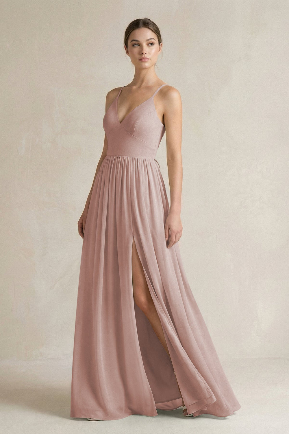 A-Line Spaghetti Strap Chiffon Bridesmaid Dress in Toffee - SHE IS ME BRIDESMAID DRESSES