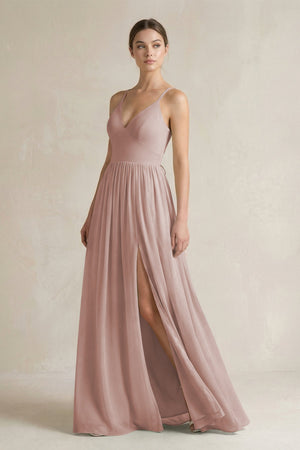 A-Line Spaghetti Strap Chiffon Bridesmaid Dress in Toffee - SHE IS ME BRIDESMAID DRESSES
