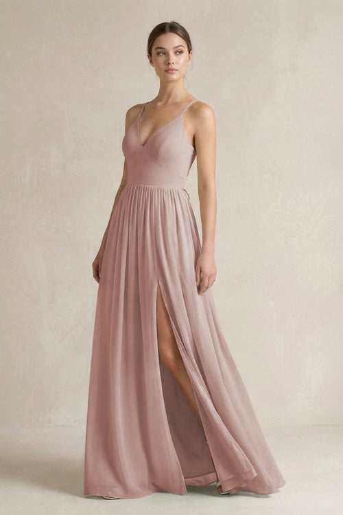A-Line Spaghetti Strap Chiffon Bridesmaid Dress in Toffee - SHE IS ME BRIDESMAID DRESSES