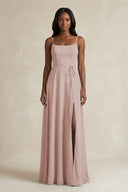 A-Line Spaghetti Straps Chiffon Bridesmaid Dress in Toffee - SHE IS ME BRIDESMAID DRESSES