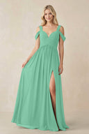 Chiffon A-Line Bridesmaid Dress with Slit  in Turquoise - SHE IS ME BRIDESMAID DRESSES