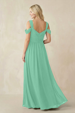 Chiffon A-Line Bridesmaid Dress with Slit  in Turquoise - SHE IS ME BRIDESMAID DRESSES