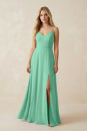 Cami Strap A-Line Chiffon Bridesmaid Dress with Slit in Turquoise - SHE IS ME BRIDESMAID DRESSES