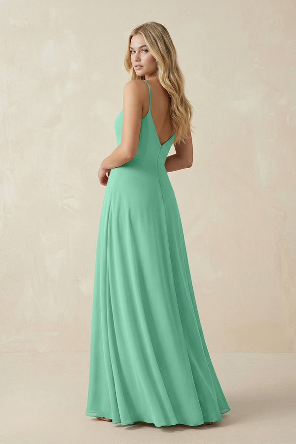 Cami Strap A-Line Chiffon Bridesmaid Dress with Slit in Turquoise - SHE IS ME BRIDESMAID DRESSES