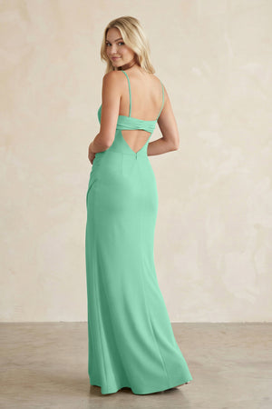 Cami Strap Chiffon Sheath Bridesmaid Dress with Slit in Turquoise - SHE IS ME BRIDESMAID DRESSES