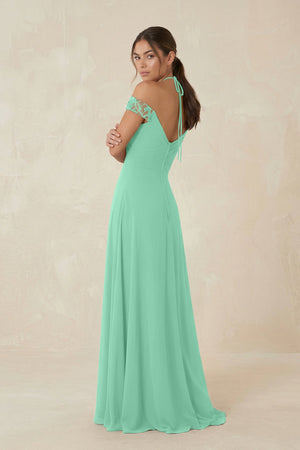 A-Line Off-the-Shoulder Chiffon Bridesmaid Dress in Turquoise - KISS BRIDAL BRIDESMAID DRESSES