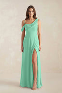 One-Shoulder Chiffon A-Line Bridesmaid Dress in Turquoise - SHE IS ME BRIDESMAID DRESSES