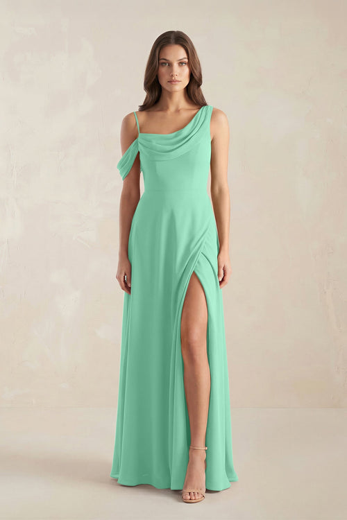 One-Shoulder Chiffon A-Line Bridesmaid Dress in Turquoise - SHE IS ME BRIDESMAID DRESSES