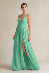 A-Line Spaghetti Strap Chiffon Bridesmaid Dress in Turquoise - KISS BRIDAL BRIDESMAID DRESSES
