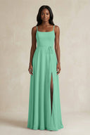 A-Line Spaghetti Straps Chiffon Bridesmaid Dress in Turquoise - SHE IS ME BRIDESMAID DRESSES