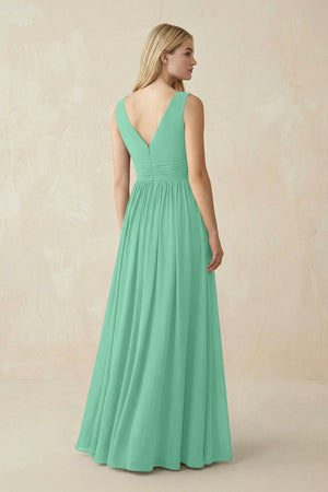 V-Neck Chiffon Pleated A-Line Bridesmaid Dress in Turquoise - SHE IS ME BRIDESMAID DRESSES