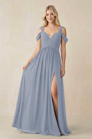 Chiffon A-Line Bridesmaid Dress with Slit  in Twilight - SHE IS ME BRIDESMAID DRESSES