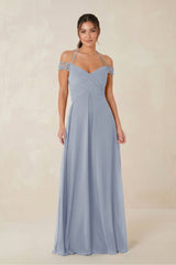 A-Line Off-the-Shoulder Chiffon Bridesmaid Dress in Twilight - KISS BRIDAL BRIDESMAID DRESSES
