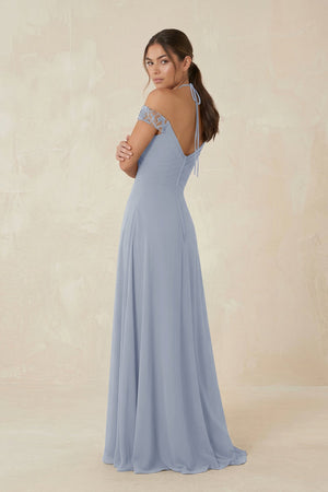 A-Line Off-the-Shoulder Chiffon Bridesmaid Dress in Twilight - KISS BRIDAL BRIDESMAID DRESSES