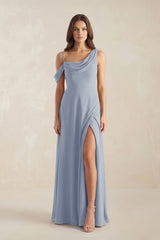 One-Shoulder Chiffon A-Line Bridesmaid Dress in Twilight - KISS BRIDAL BRIDESMAID DRESSES