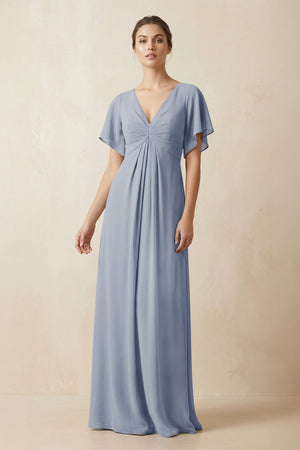 Short Sleeve V-Neck Chiffon A-Line Bridesmaid Dress in Twilight - SHE IS ME BRIDESMAID DRESSES