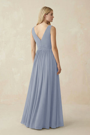 V-Neck Chiffon Pleated A-Line Bridesmaid Dress in Twilight - SHE IS ME BRIDESMAID DRESSES