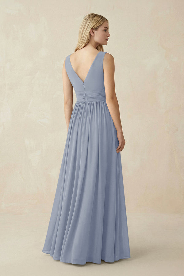 V-Neck Chiffon Pleated A-Line Bridesmaid Dress in Twilight - SHE IS ME BRIDESMAID DRESSES