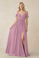 Chiffon A-Line Bridesmaid Dress with Slit  in Vintage Mauve - SHE IS ME BRIDESMAID DRESSES