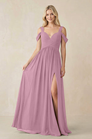 Chiffon A-Line Bridesmaid Dress with Slit  in Vintage Mauve - SHE IS ME BRIDESMAID DRESSES