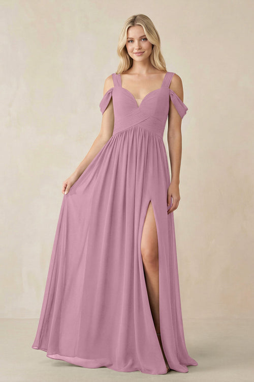 Chiffon A-Line Bridesmaid Dress with Slit  in Vintage Mauve - SHE IS ME BRIDESMAID DRESSES