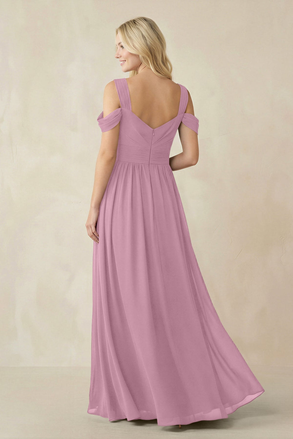 Chiffon A-Line Bridesmaid Dress with Slit  in Vintage Mauve - KISS BRIDAL BRIDESMAID DRESSES