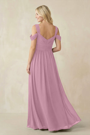Chiffon A-Line Bridesmaid Dress with Slit  in Vintage Mauve - SHE IS ME BRIDESMAID DRESSES