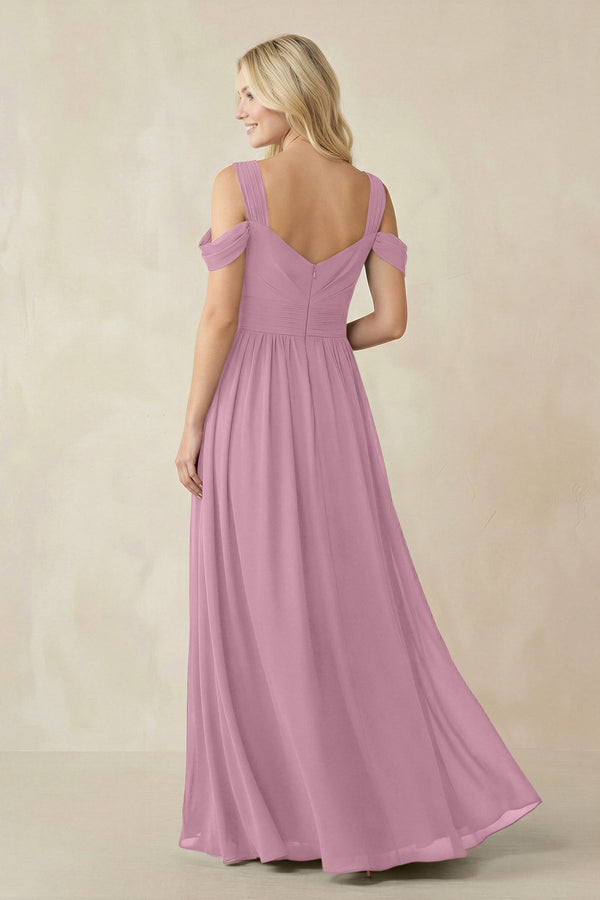 Chiffon A-Line Bridesmaid Dress with Slit  in Vintage Mauve - SHE IS ME BRIDESMAID DRESSES