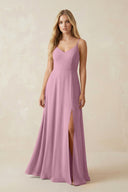 Cami Strap A-Line Chiffon Bridesmaid Dress with Slit in Vintage Mauve - SHE IS ME BRIDESMAID DRESSES