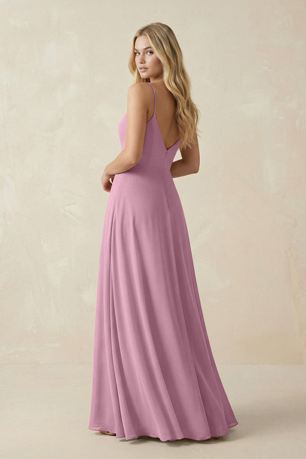 Cami Strap A-Line Chiffon Bridesmaid Dress with Slit in Vintage Mauve - SHE IS ME BRIDESMAID DRESSES