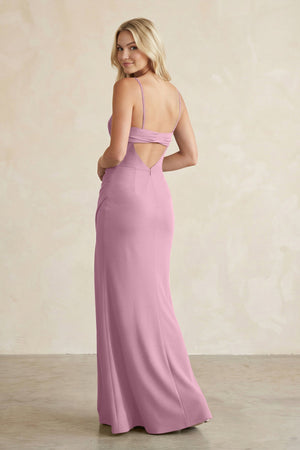 Cami Strap Chiffon Sheath Bridesmaid Dress with Slit in Vintage Mauve - SHE IS ME BRIDESMAID DRESSES