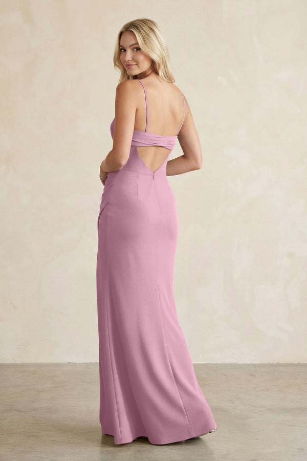 Cami Strap Chiffon Sheath Bridesmaid Dress with Slit in Vintage Mauve - SHE IS ME BRIDESMAID DRESSES