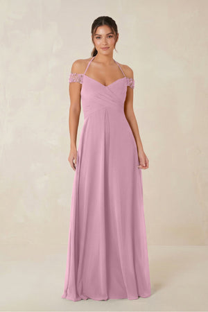 A-Line Off-the-Shoulder Chiffon Bridesmaid Dress in Vintage Mauve - SHE IS ME BRIDESMAID DRESSES