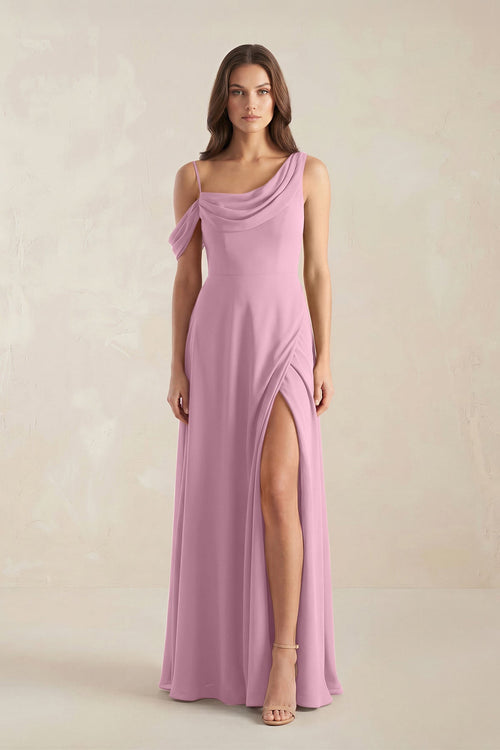 One-Shoulder Chiffon A-Line Bridesmaid Dress in Vintage Mauve - SHE IS ME BRIDESMAID DRESSES
