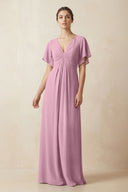 Short Sleeve V-Neck Chiffon A-Line Bridesmaid Dress in Vintage Mauve - SHE IS ME BRIDESMAID DRESSES