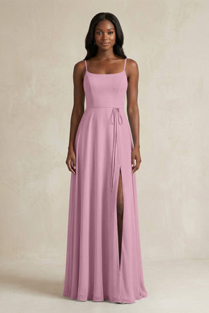 A-Line Spaghetti Straps Chiffon Bridesmaid Dress in Vintage Mauve - KISS BRIDAL BRIDESMAID DRESSES