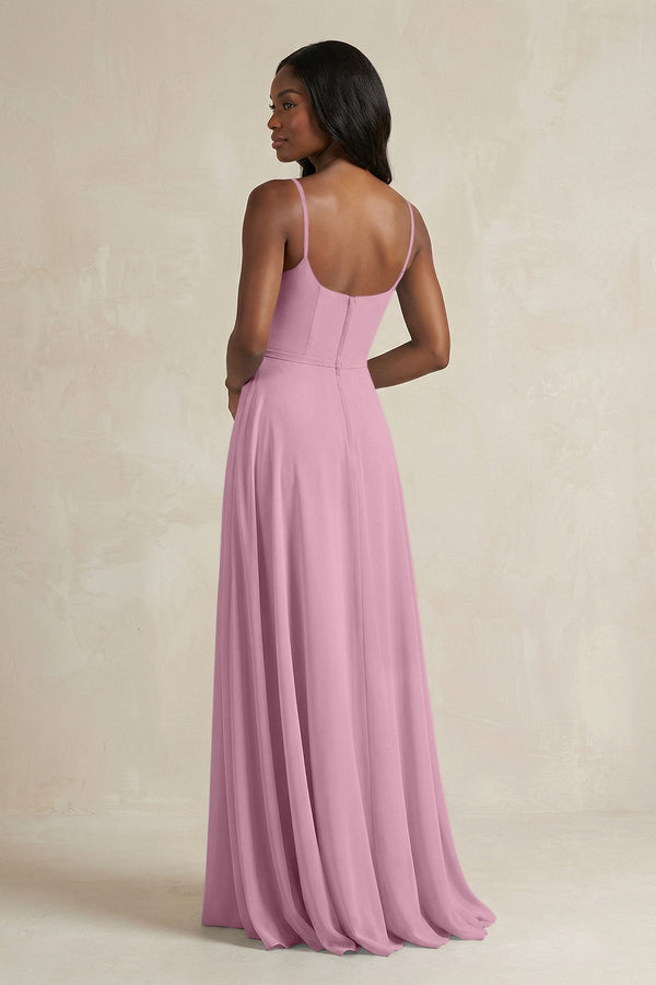 A-Line Spaghetti Straps Chiffon Bridesmaid Dress in Vintage Mauve - KISS BRIDAL BRIDESMAID DRESSES