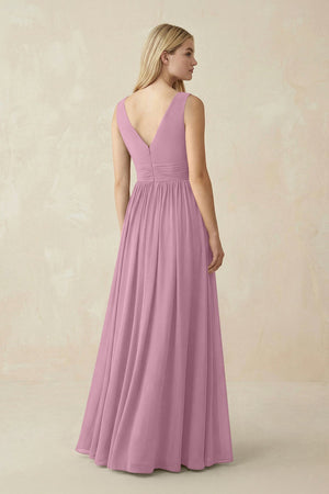 V-Neck Chiffon Pleated A-Line Bridesmaid Dress in Vintage Mauve - SHE IS ME BRIDESMAID DRESSES