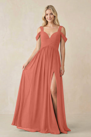 Chiffon A-Line Bridesmaid Dress with Slit  in Wild Rose - SHE IS ME BRIDESMAID DRESSES