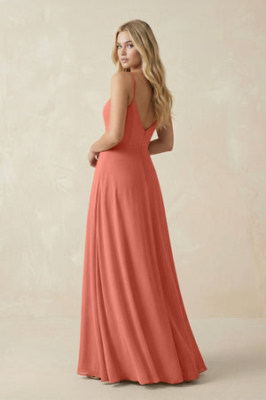 Cami Strap A-Line Chiffon Bridesmaid Dress with Slit in Wild Rose - SHE IS ME BRIDESMAID DRESSES