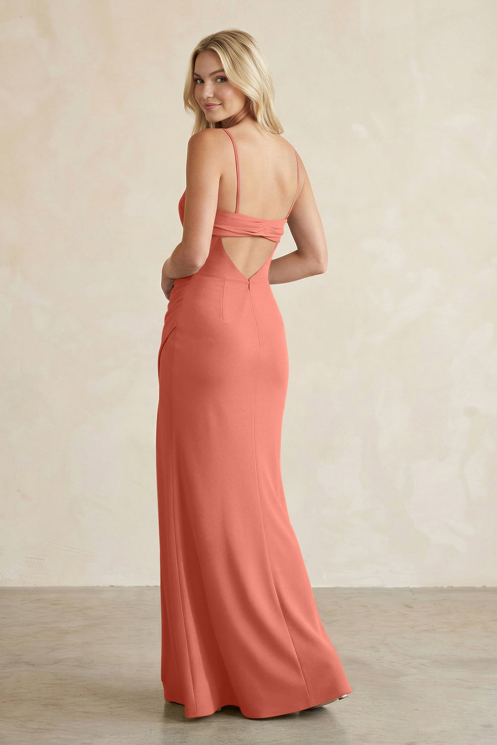 Cami Strap Chiffon Sheath Bridesmaid Dress with Slit in Wild Rose - KISS BRIDAL BRIDESMAID DRESSES