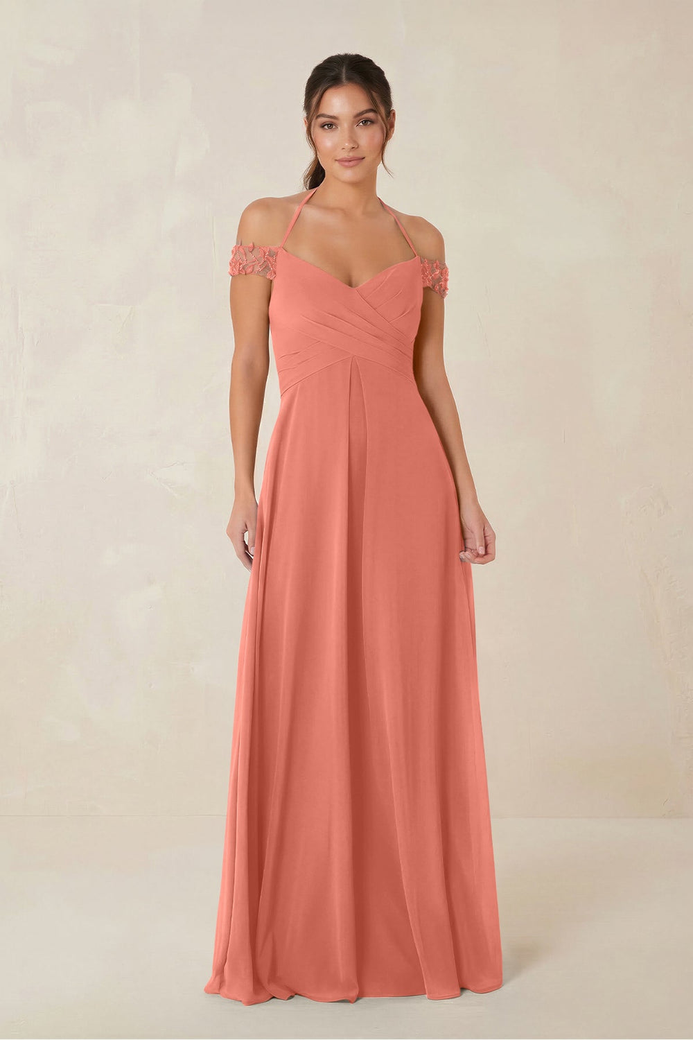 A-Line Off-the-Shoulder Chiffon Bridesmaid Dress in Wild Rose - KISS BRIDAL BRIDESMAID DRESSES