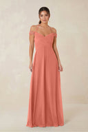 A-Line Off-the-Shoulder Chiffon Bridesmaid Dress in Wild Rose - KISS BRIDAL BRIDESMAID DRESSES