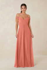 A-Line Off-the-Shoulder Chiffon Bridesmaid Dress in Wild Rose - KISS BRIDAL BRIDESMAID DRESSES