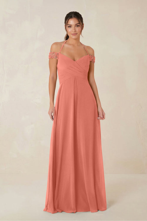 A-Line Off-the-Shoulder Chiffon Bridesmaid Dress in Wild Rose - KISS BRIDAL BRIDESMAID DRESSES