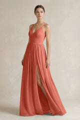 A-Line Spaghetti Strap Chiffon Bridesmaid Dress in Wild Rose - KISS BRIDAL BRIDESMAID DRESSES