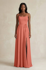 A-Line Spaghetti Straps Chiffon Bridesmaid Dress in Wild Rose - KISS BRIDAL BRIDESMAID DRESSES