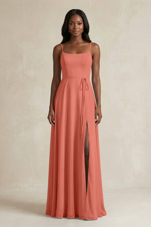 A-Line Spaghetti Straps Chiffon Bridesmaid Dress in Wild Rose - SHE IS ME BRIDESMAID DRESSES