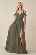 Chiffon A-Line Bridesmaid Dress with Slit  in Willow Green - SHE IS ME BRIDESMAID DRESSES