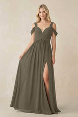 Chiffon A-Line Bridesmaid Dress with Slit  in Willow Green - KISS BRIDAL BRIDESMAID DRESSES